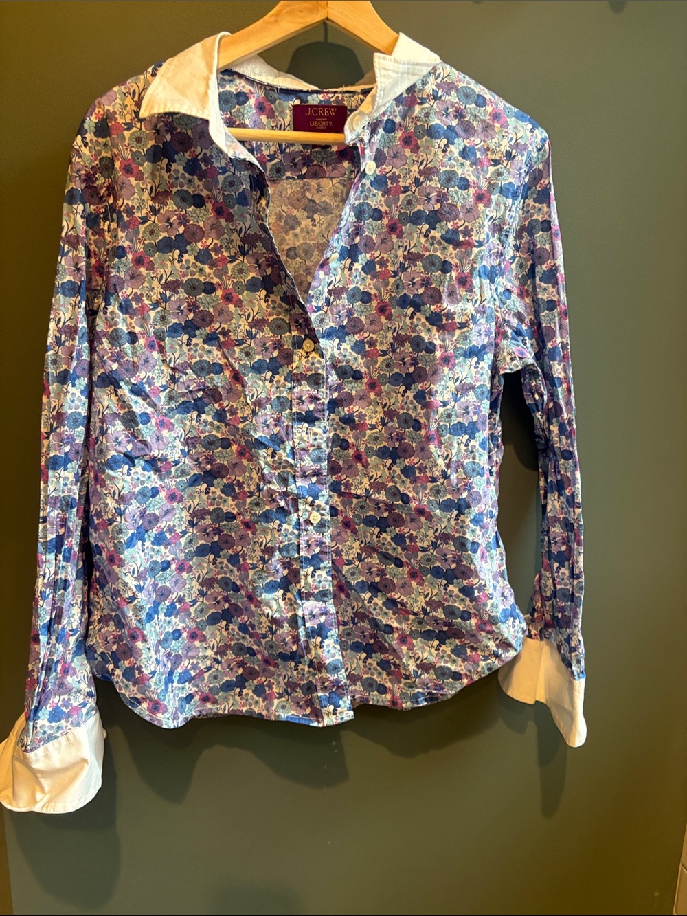 J. Crew Floral Button-Up Shirt in Blue, Purple & White